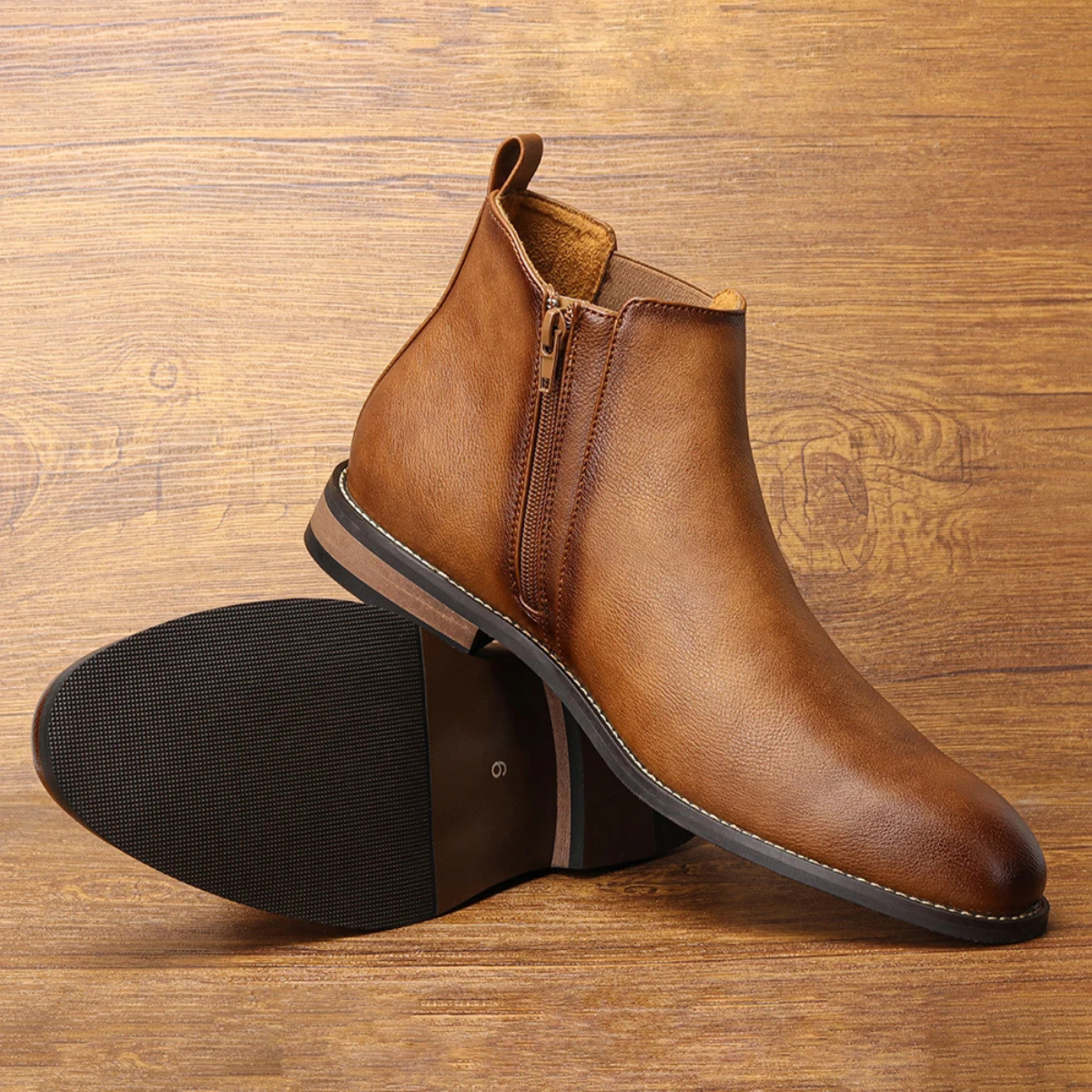 Classic Men's Leather Chelsea Ankle Boots with Stretch Sides