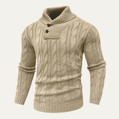 Cozy Men's Button Neck Cable Sweater