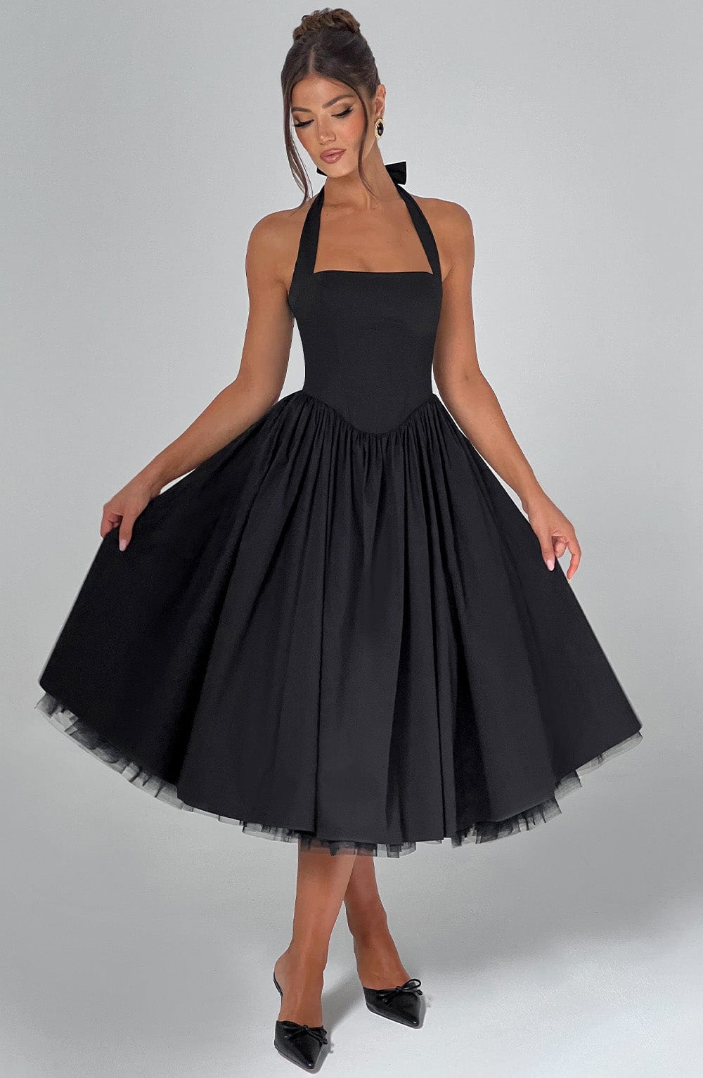 Floral Midi Dress with Ruffled Skirt and Lace Hem