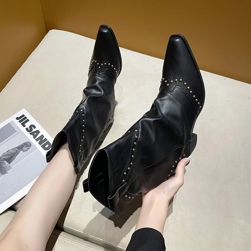 Decorative Buckle Cowboy Boots