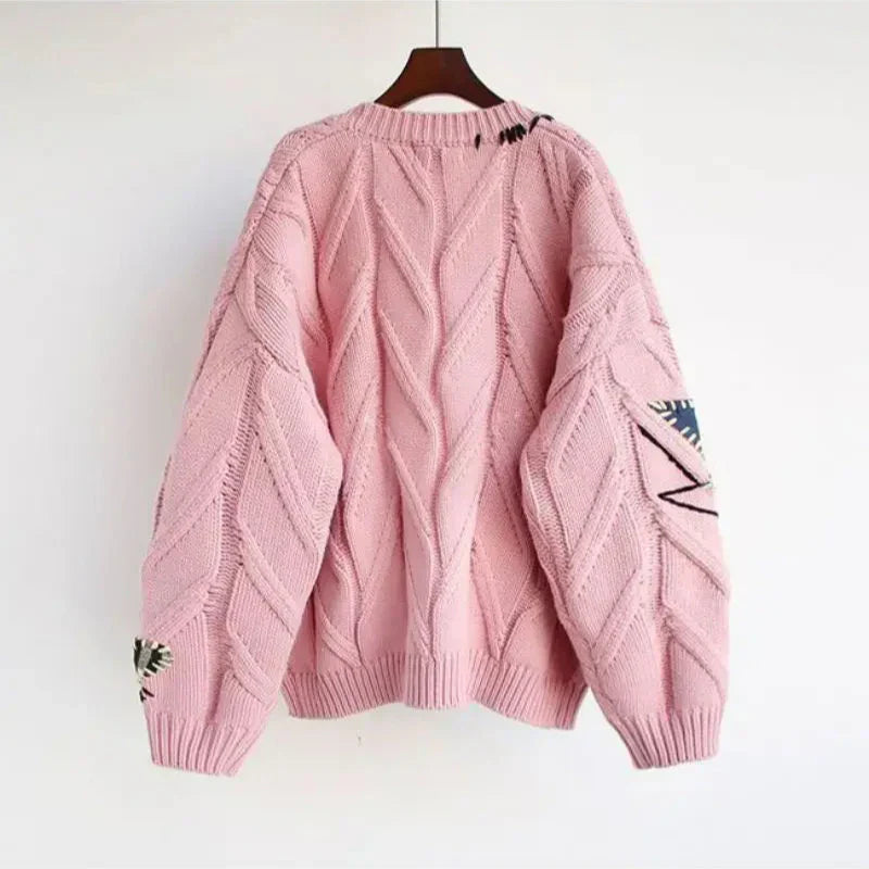 Cozy Patchwork Embroidered Women's Cardigan Sweater - Olytrend