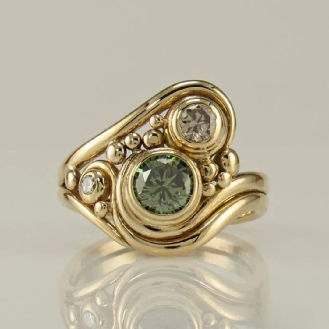 Emerald Gemstone Gold Accent Ring - Nocini