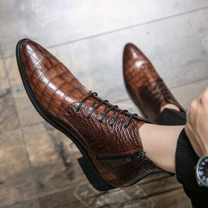 Men's Brown Leather Alligator Print Ankle Boots