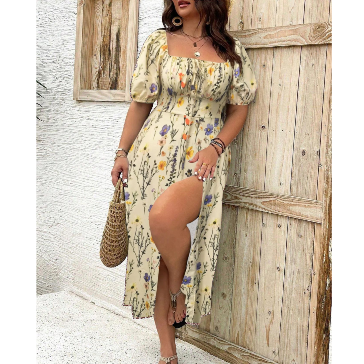 Stylish Women's Oversized Maxi Dress with Puff Sleeves