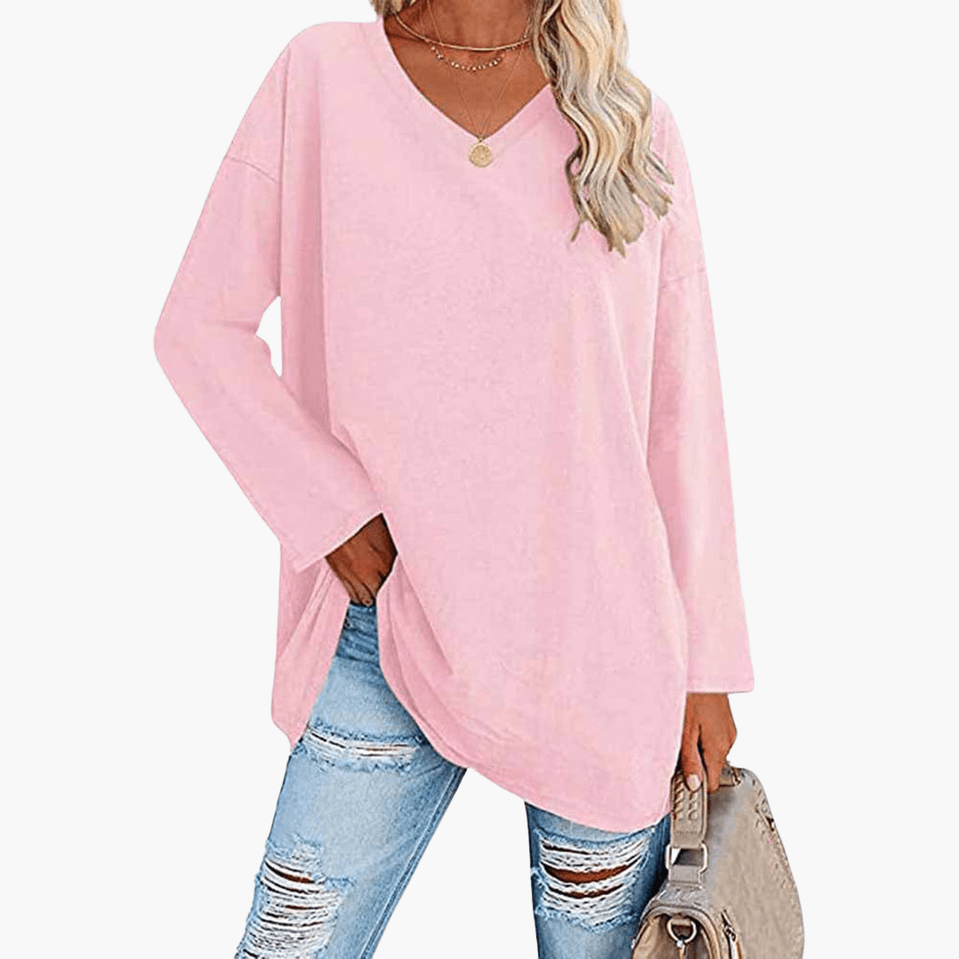 Relaxed Fit V-Neck Long Sleeve Women's Shirt