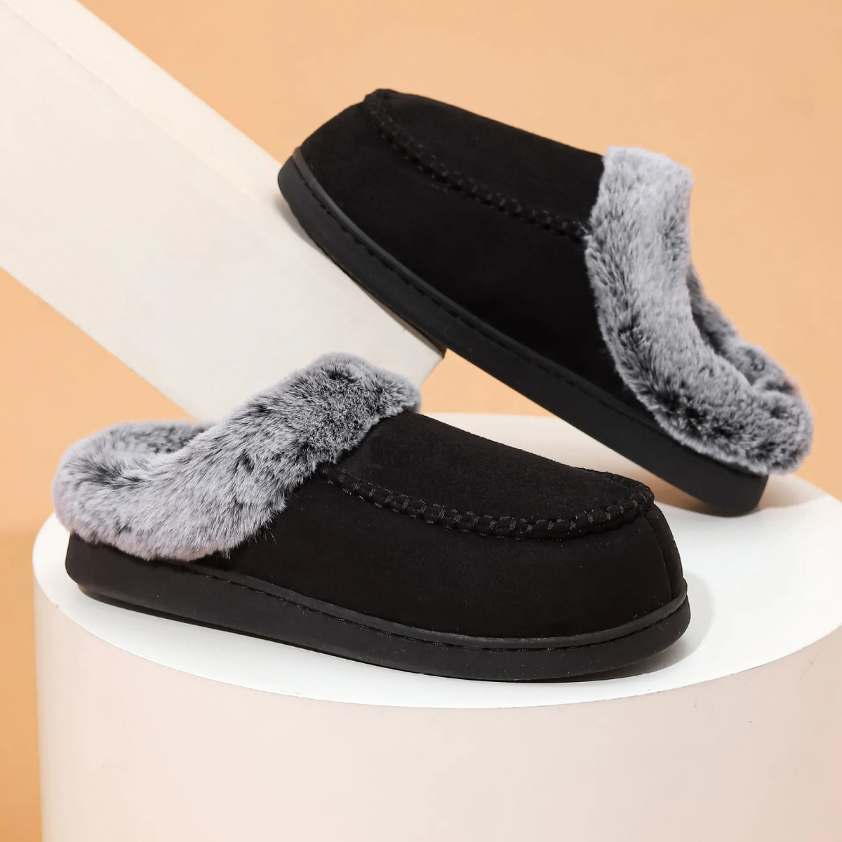 Warm Mens Faux Fur Lined House Slippers