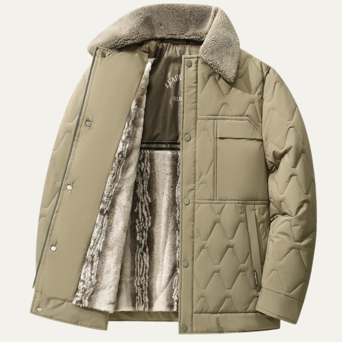 Warm Quilted Mens Winter Parka Coat with Faux Fur Hood
