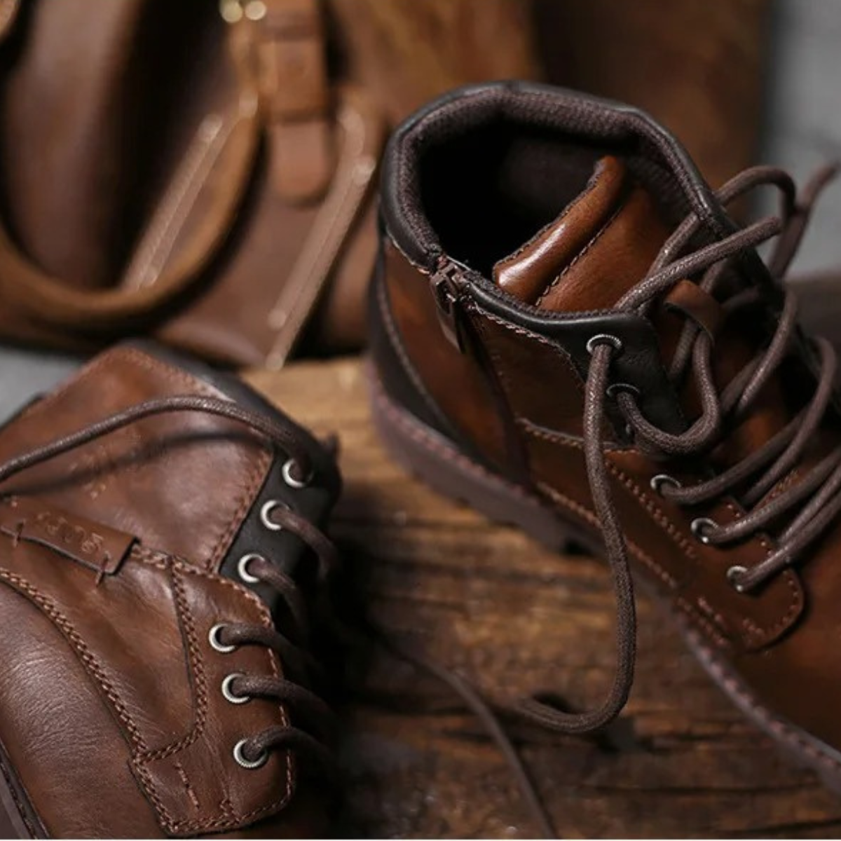 Tough Leather Military Style Ankle Boots