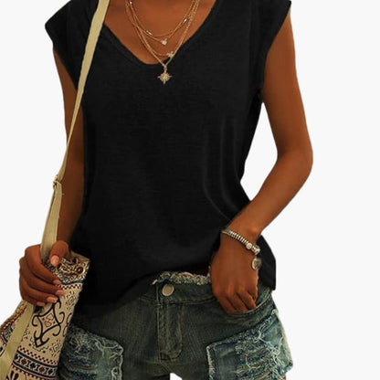 Ladies' Relaxed Fit V-Neck Tee with Short Sleeves