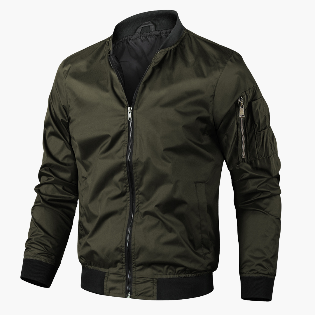 Men's Zip-Up Bomber Jacket - Slim Fit Water Resistant