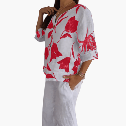 Ladies' Pretty Flower V-Neck Shirt