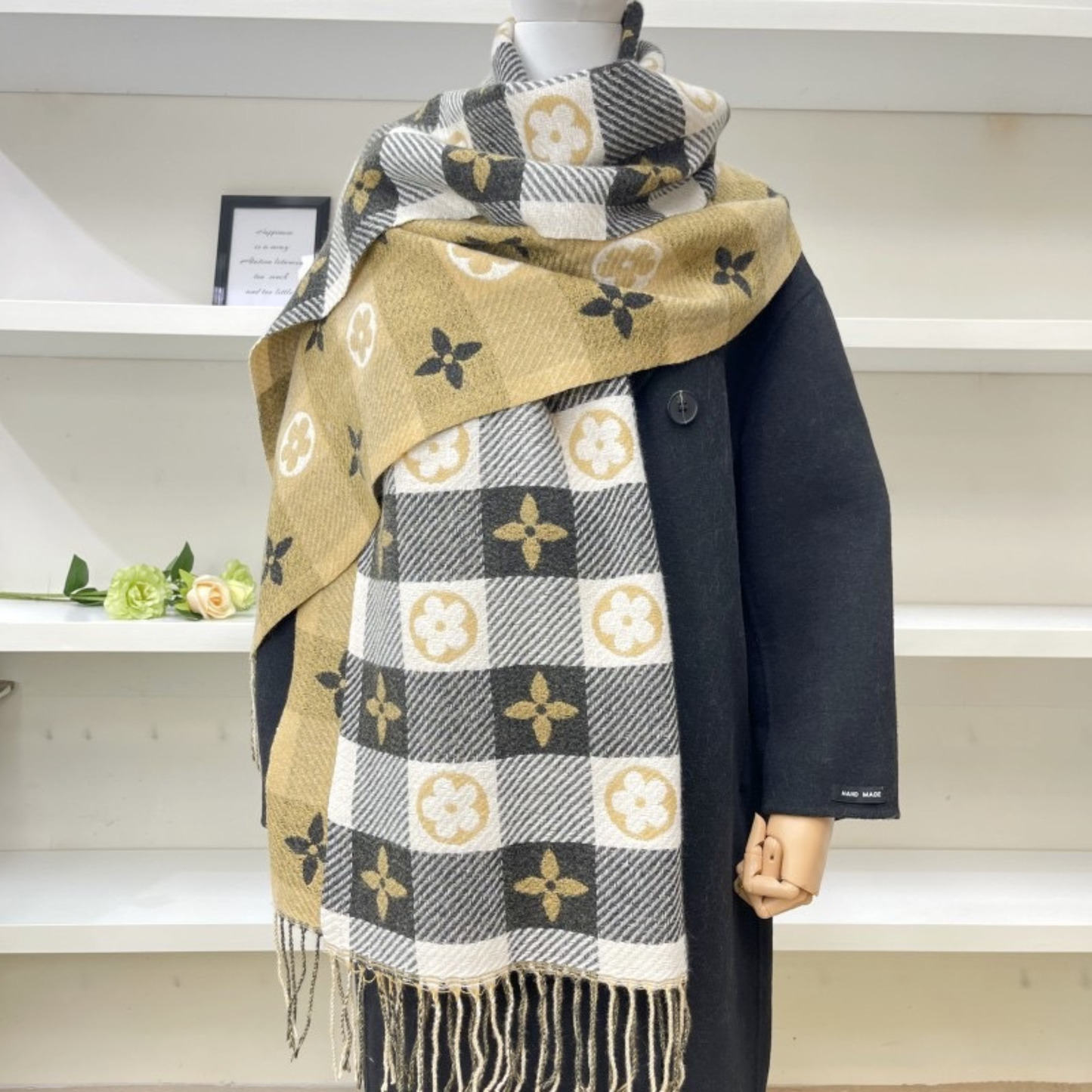 Cozy Soft Checked Fringed Winter Scarf