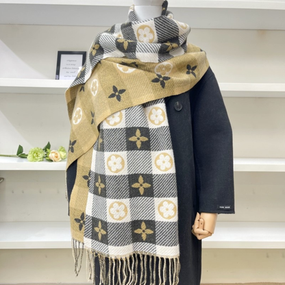 Cozy Soft Checked Fringed Winter Scarf