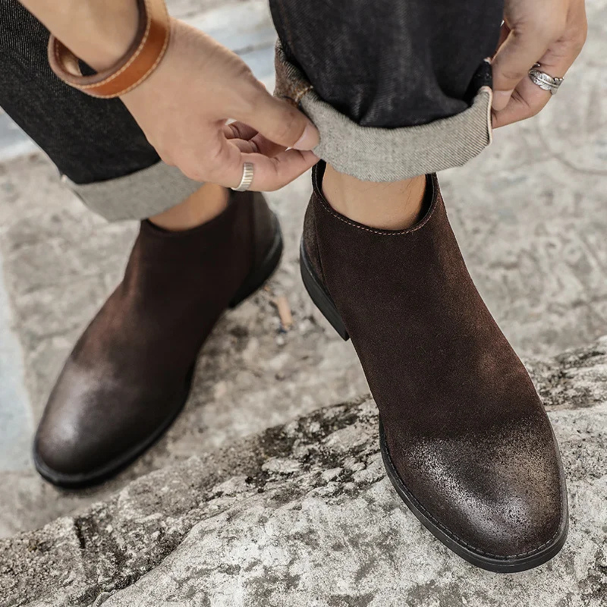 Classic Men's Suede Leather Zip Boots