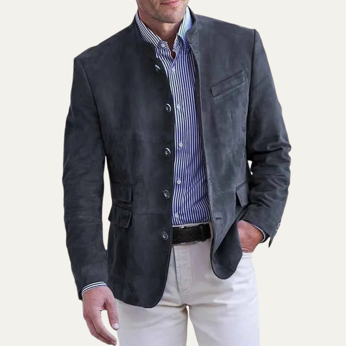 Classic Men's Suede Leather Blazer Jacket