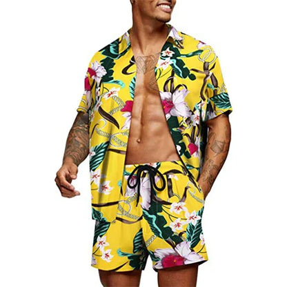 Men's Casual Shirt and Shorts Set - Loose Fit
