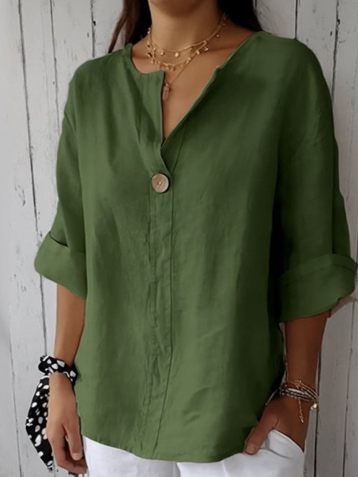 Relaxed Fit V Neck Women's Blouse