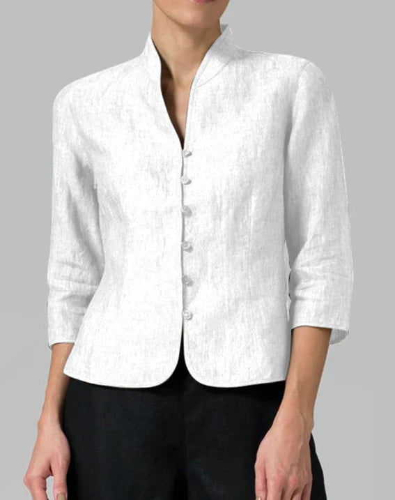 Elegant V-Neck Linen Women's Blouse