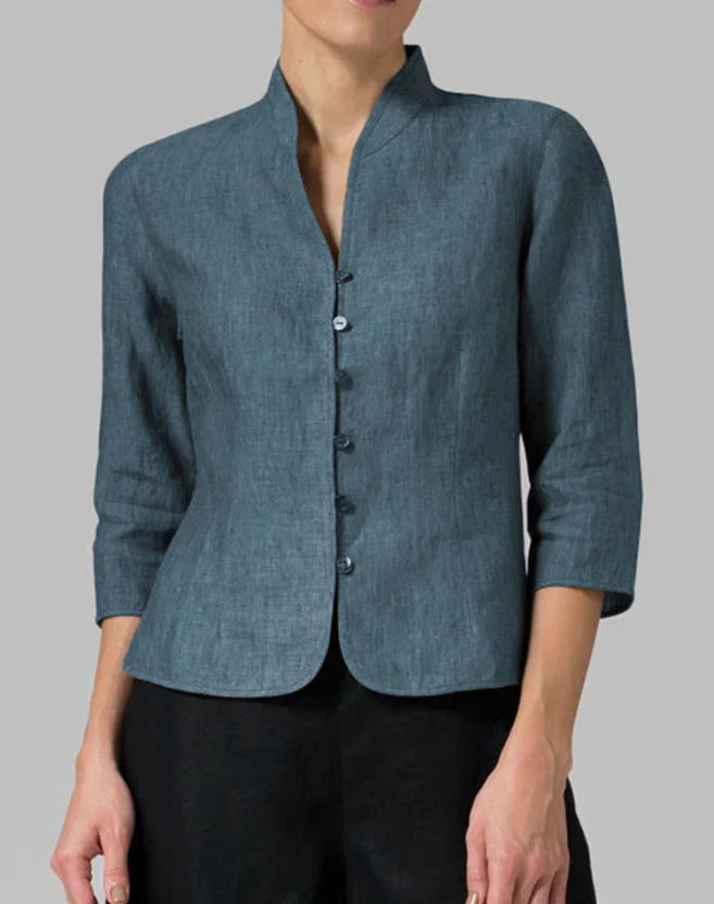 Elegant V-Neck Linen Women's Blouse