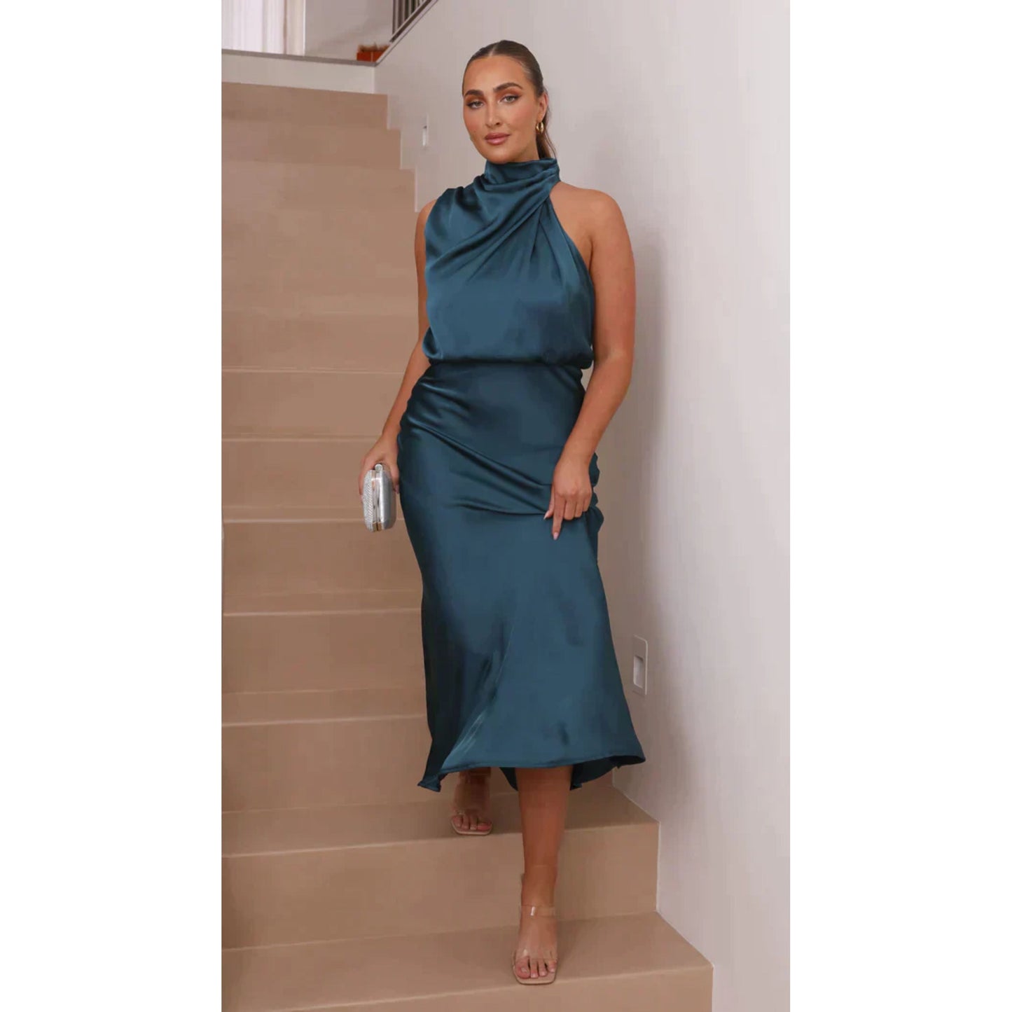 Luxurious Satin Halter Neck Dress