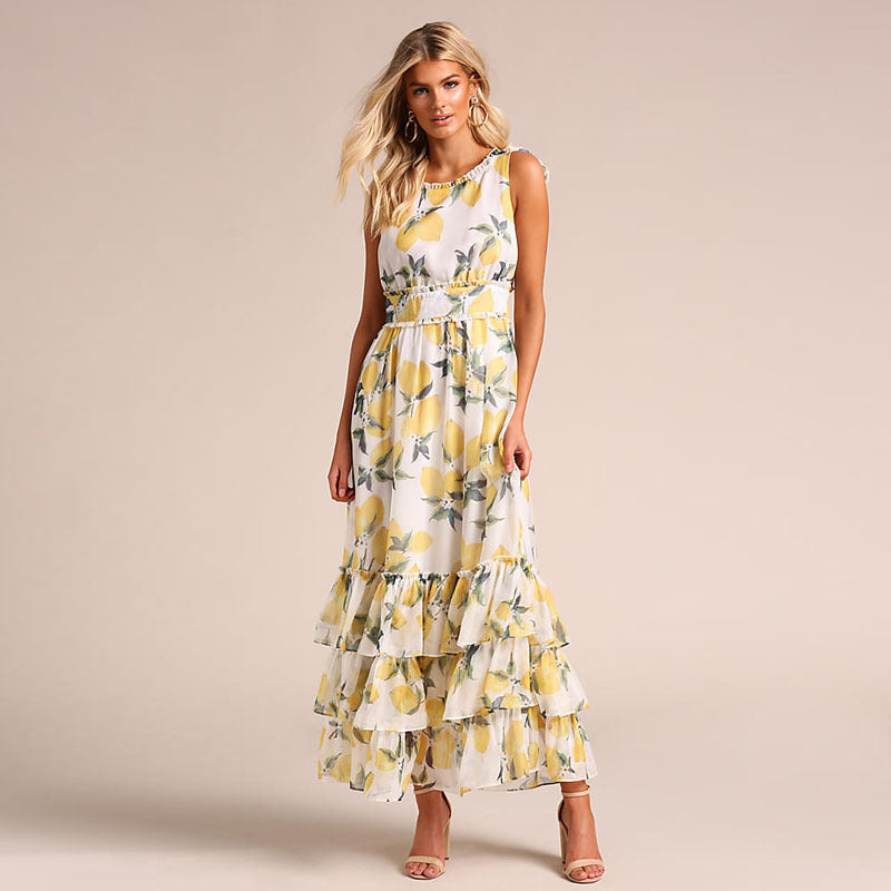 Women's Elegant Maxi A-Line Sundress with Ruffles - Nocini