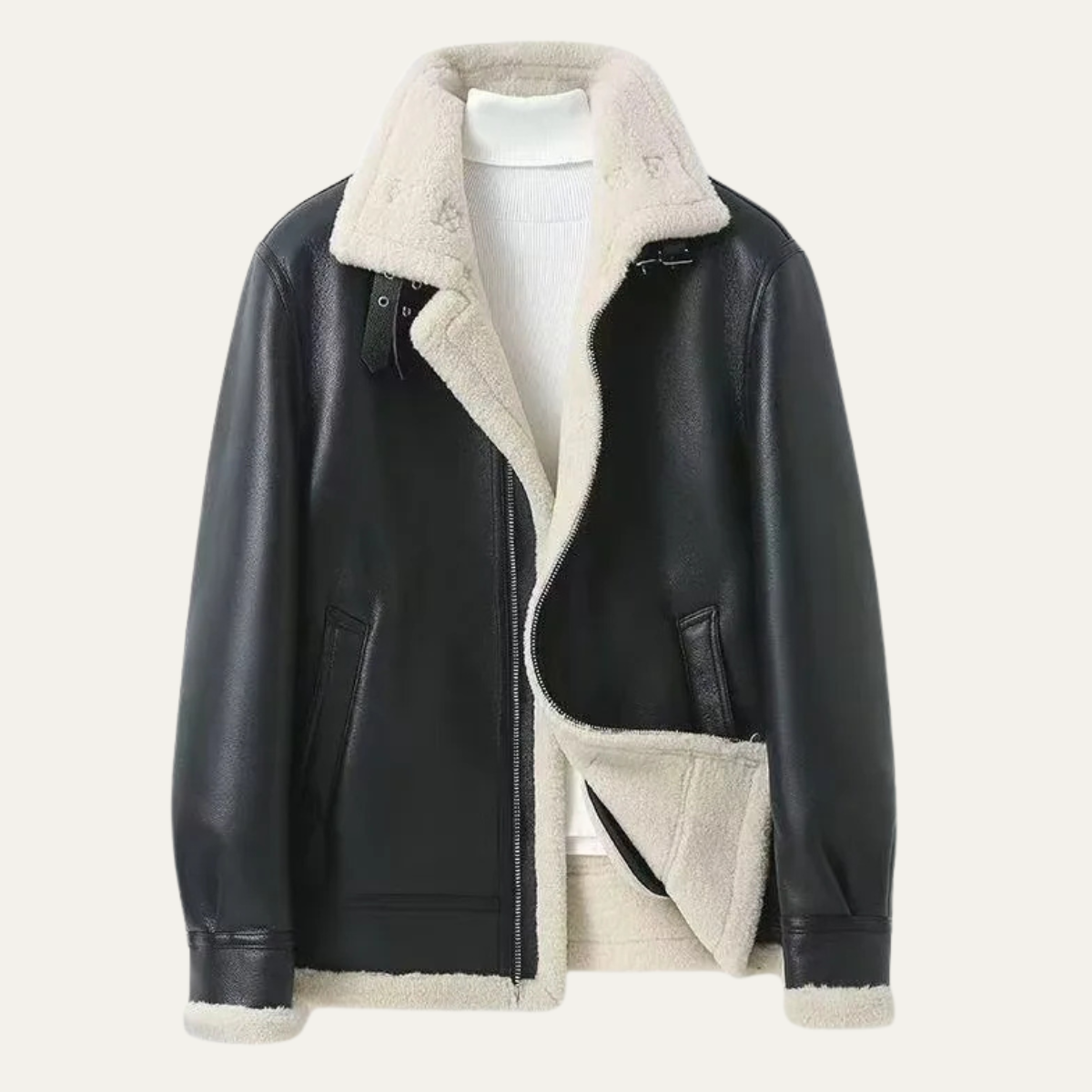 Warm Mens Shearling Leather Flight Jacket