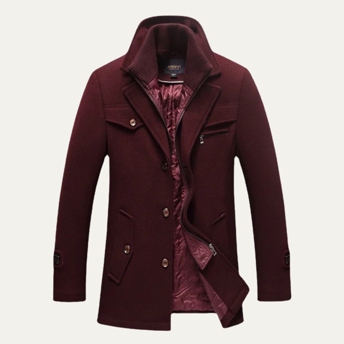Warm Water Resistant Men's Trench Coat with Quilted Lining
