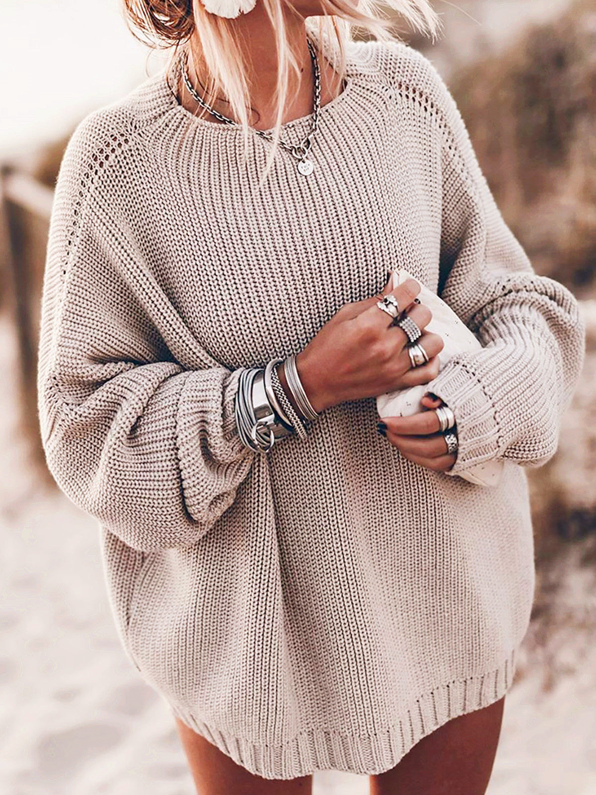 Cozy Women's Open Knit Long Sleeve Sweater