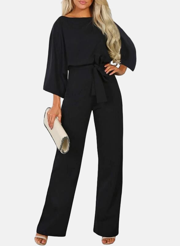 Women's Wide Leg Jumpsuit with Belted Waist