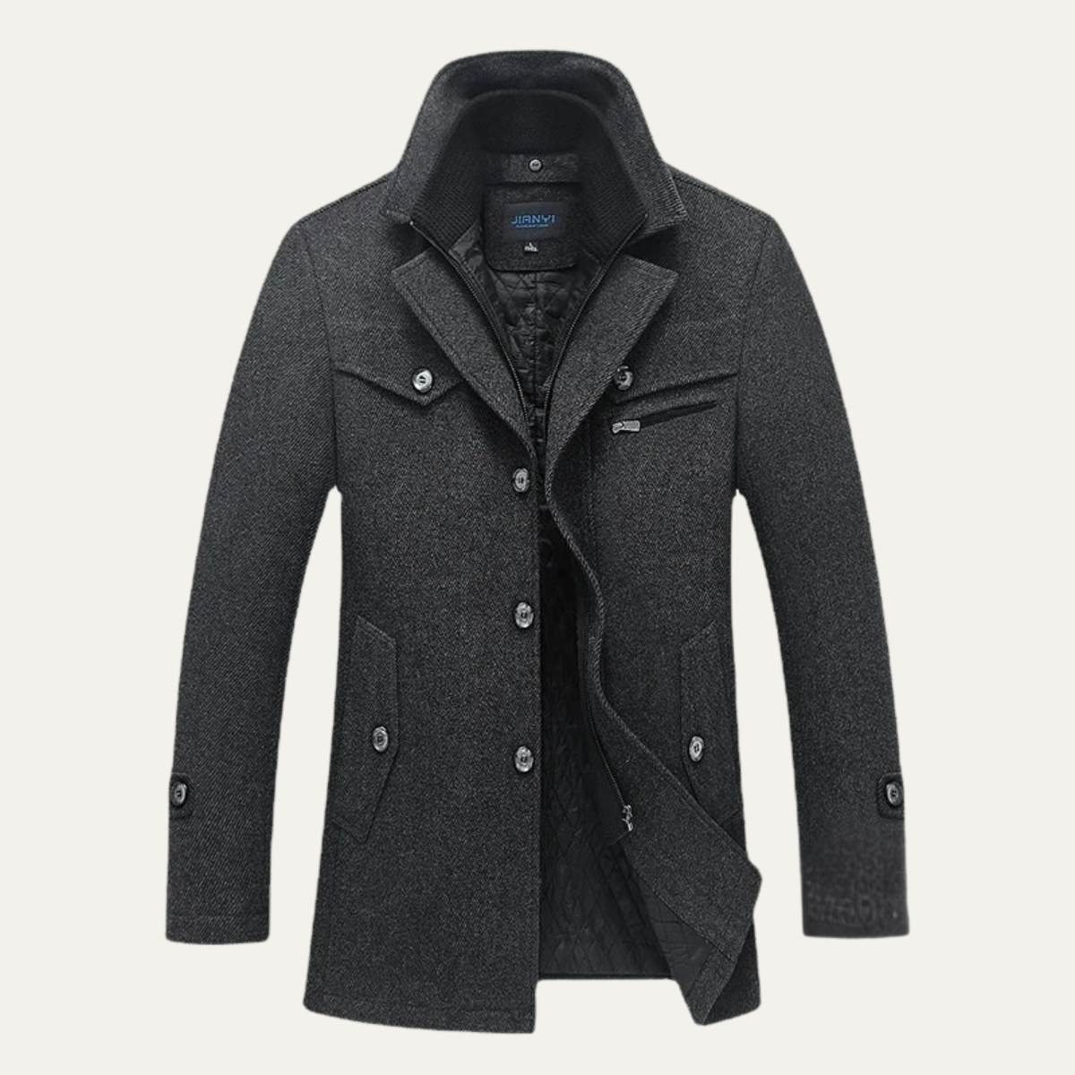Warm Water Resistant Men's Trench Coat with Quilted Lining