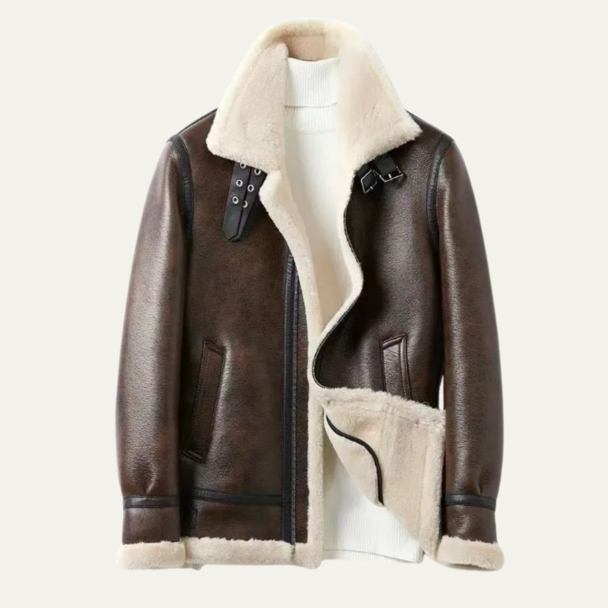 Warm Mens Shearling Leather Flight Jacket - Nocini