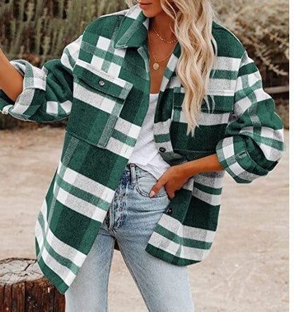 Cozy Checkered Women's Button Jacket