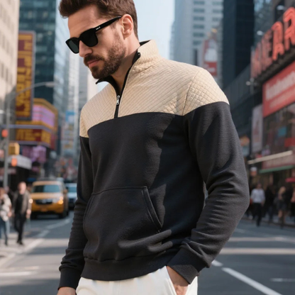 Men's Colorblock Quilted Zip Up Sweater
