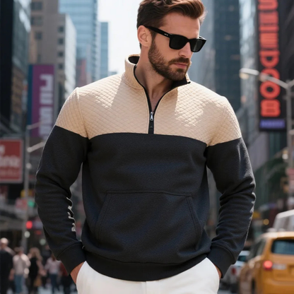 Men's Colorblock Quilted Zip Up Sweater