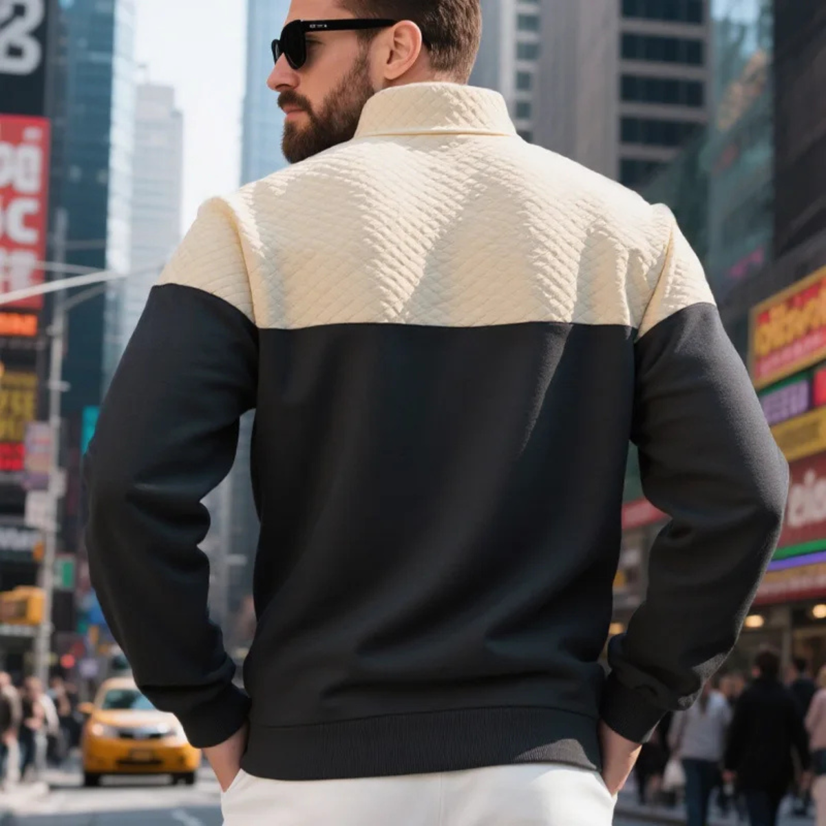 Men's Colorblock Quilted Zip Up Sweater