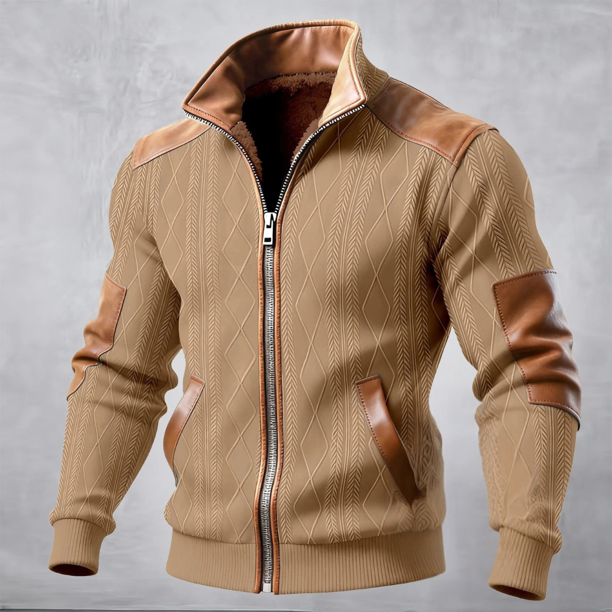 Cozy Men's Cable Knit Fleece Lined Zip Up Jacket