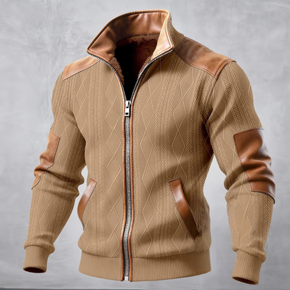 Cozy Men's Cable Knit Fleece Lined Zip Up Jacket