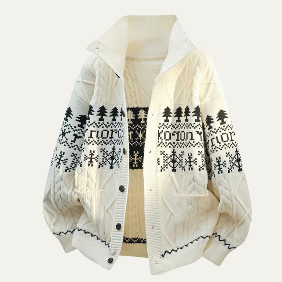 Warm Mens Nordic Knit Button Jacket