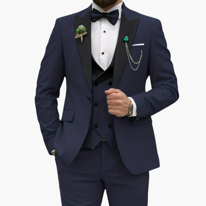 Slim Fit Men's 3 Piece Suit with Contrast Lapels