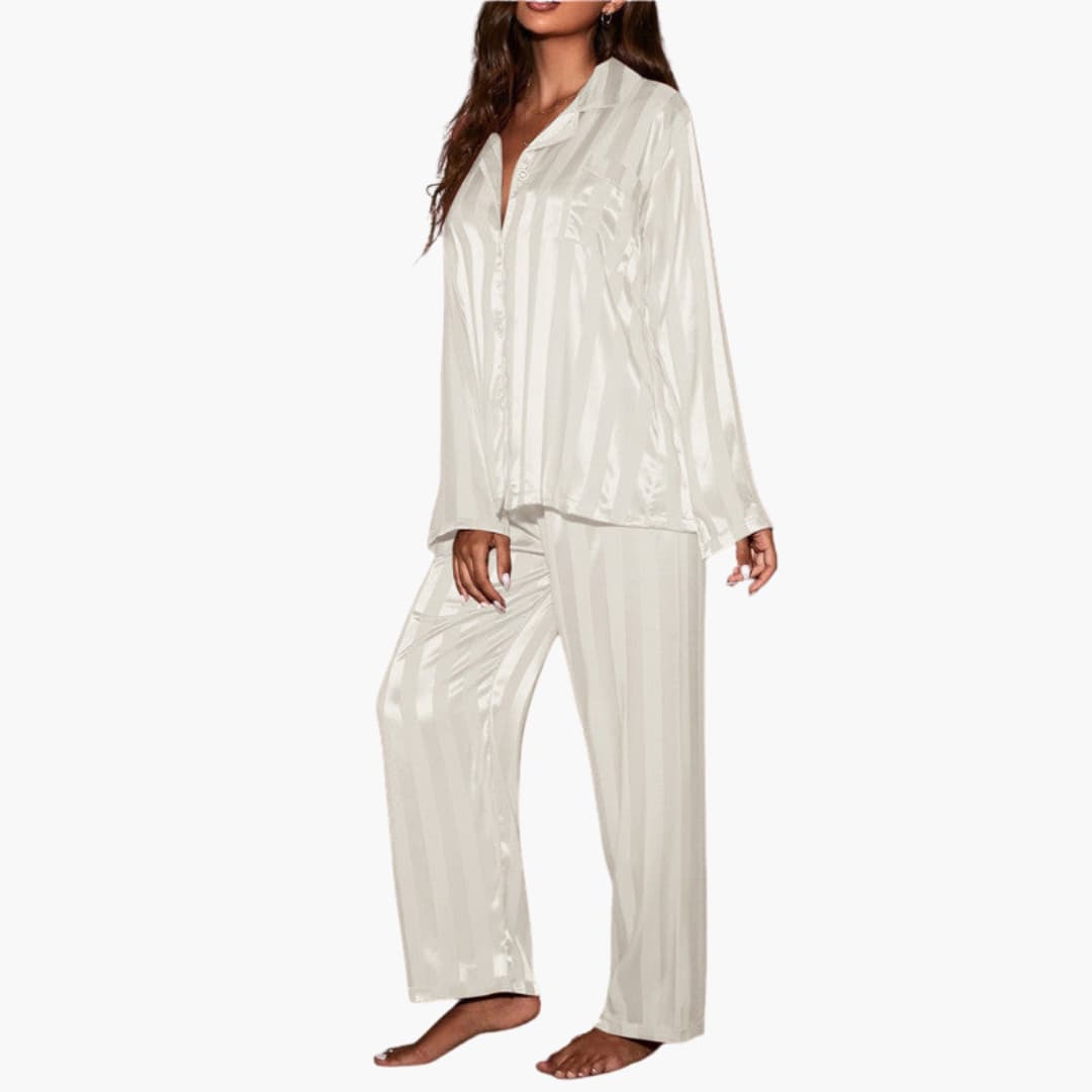 Ladies Soft Sleepwear Pajama Set with Buttons and Stripes
