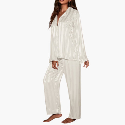 Ladies Soft Sleepwear Pajama Set with Buttons and Stripes
