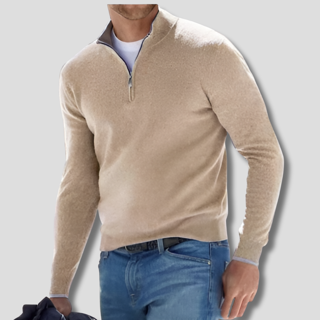 Classic Zip Neck Cotton Sweater - Olytrend