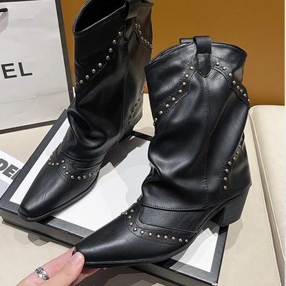 Decorative Buckle Cowboy Boots