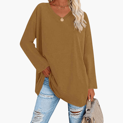 Relaxed Fit V-Neck Long Sleeve Women's Shirt