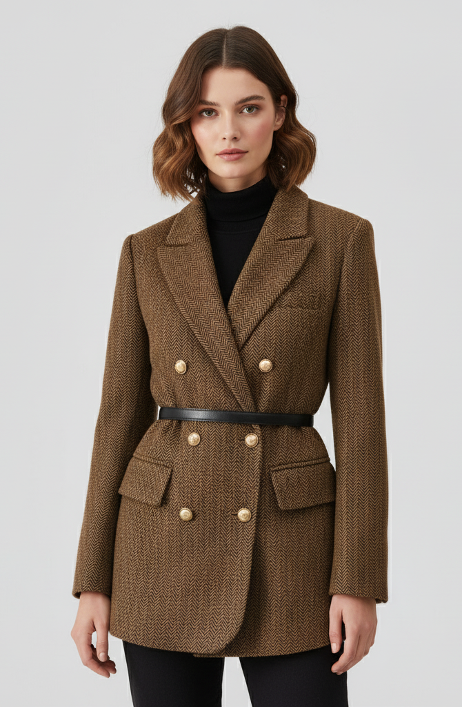 Classic Women's Tweed Jacket with Double Buttons - Nocini