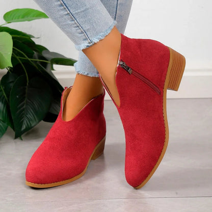 Fashionable Leather Low Heel Boots for Women