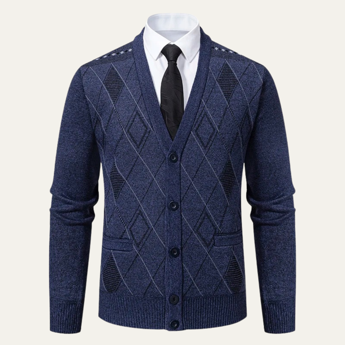 Warm Plaid V Neck Men's Fleece Cardigan Sweater