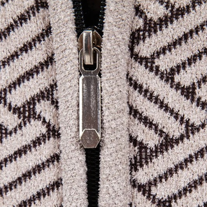 Classic Mens Knit Patterned Stand Collar Jacket