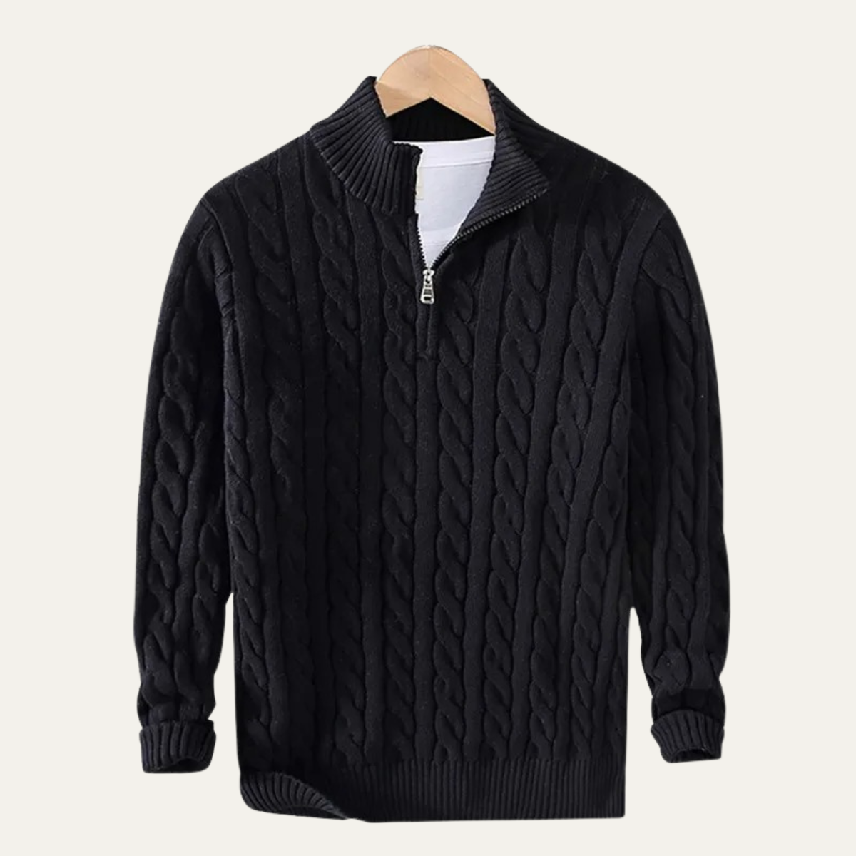 Cozy Mens Cable Knit Half Zip Cotton Sweater