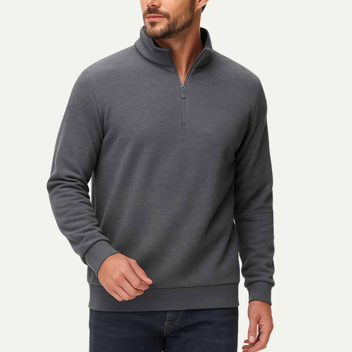 Warm Mens Fleece Zip Neck Sweater